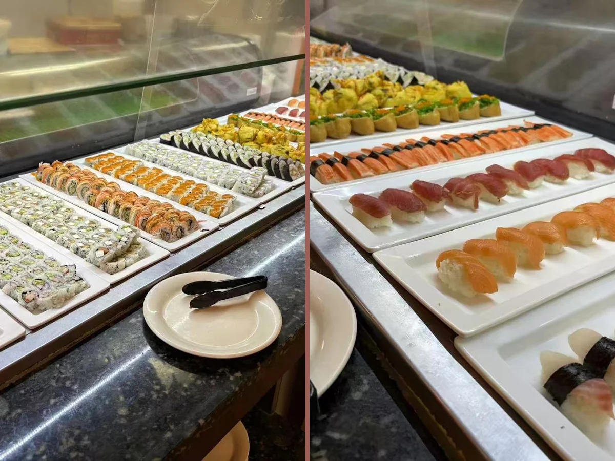 Guests choosing dishes from a buffet line