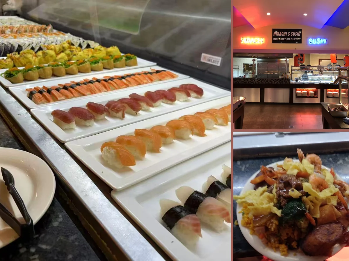 Fresh sushi rolls arranged on serving trays