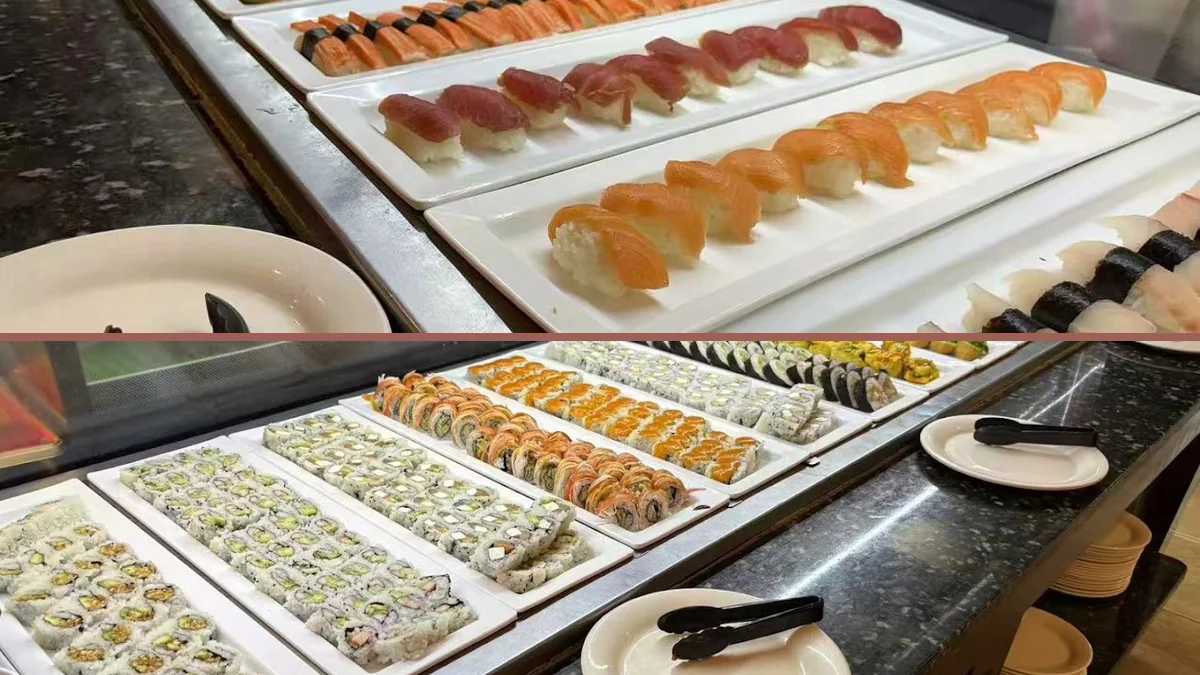 Guests choosing dishes from a buffet line