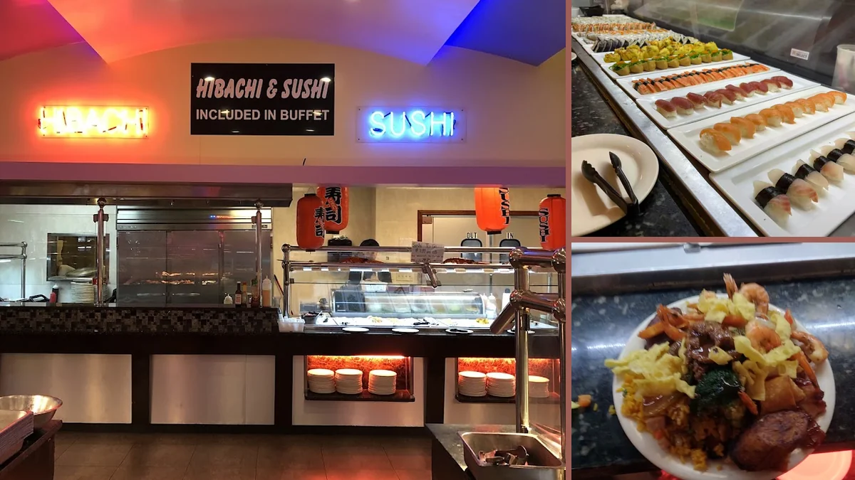 Guests choosing dishes from a buffet line